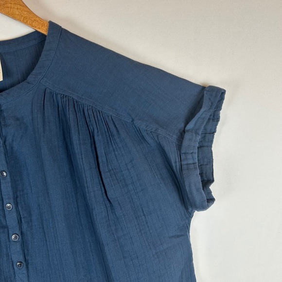 Pact Gauze Henley Shirt Blue Short Sleeve Button Up Textured Top Women's Size S - Picture 8 of 9